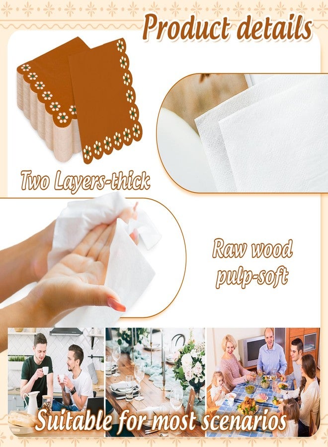 Whaline 50 Pcs Cielito Lindo Party Paper Napkins Platos De Barro Mexicanos Scalloped Disposable Napkins Mexico Fiesta Terracotta Clay Pottery Luncheon Dinner Napkin for Baby Shower Wedding - Image 3